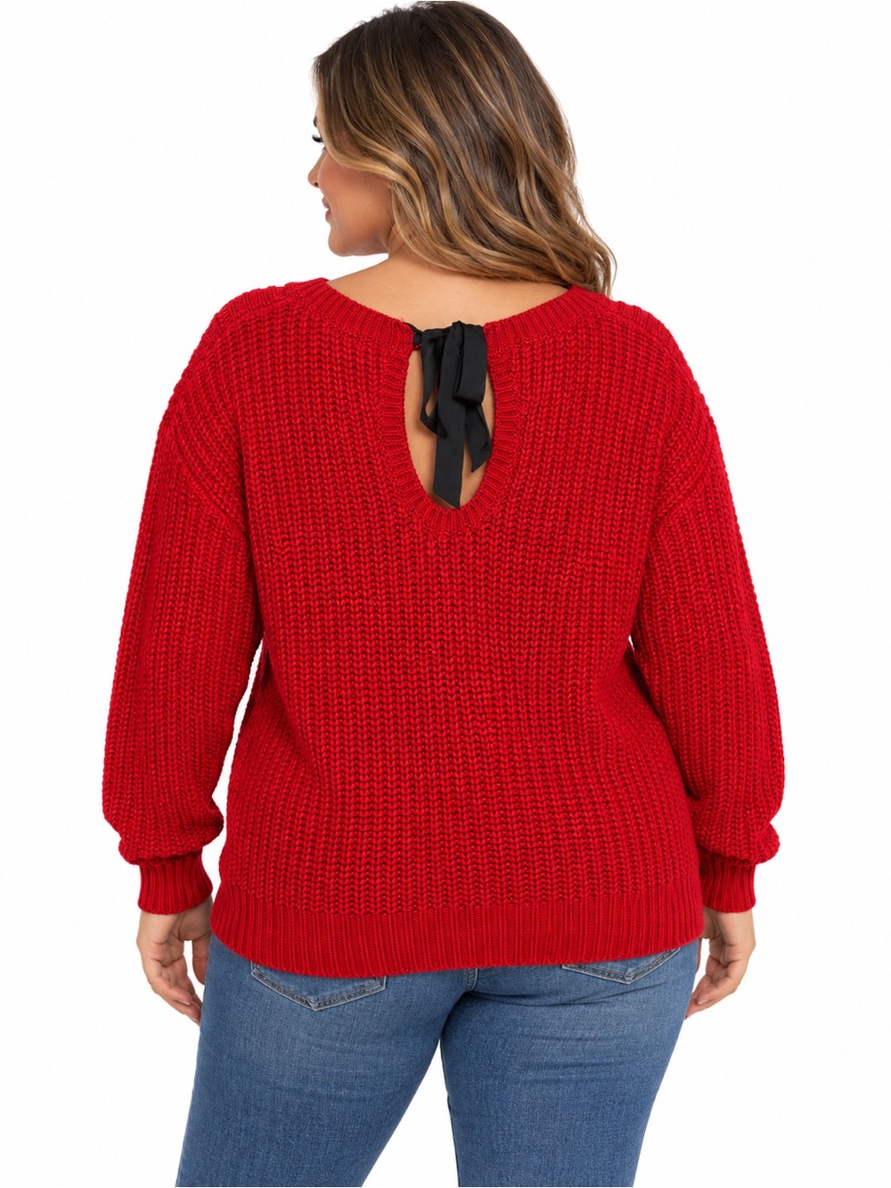 Torrid Red Cable Heart Ribbon Tie Back Sweater 2X